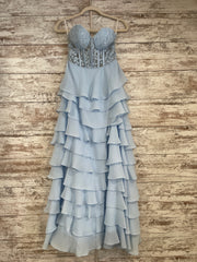 BLUE TIERED A LINE GOWN