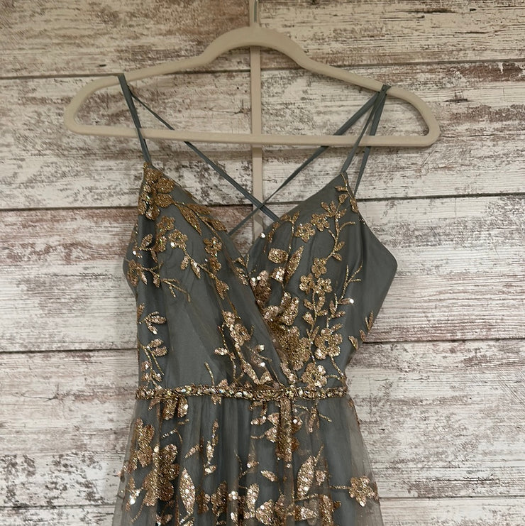 GRAY/GOLD SPARKLY A LINE GOWN