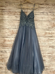 BLUE SPARKLY A LINE GOWN