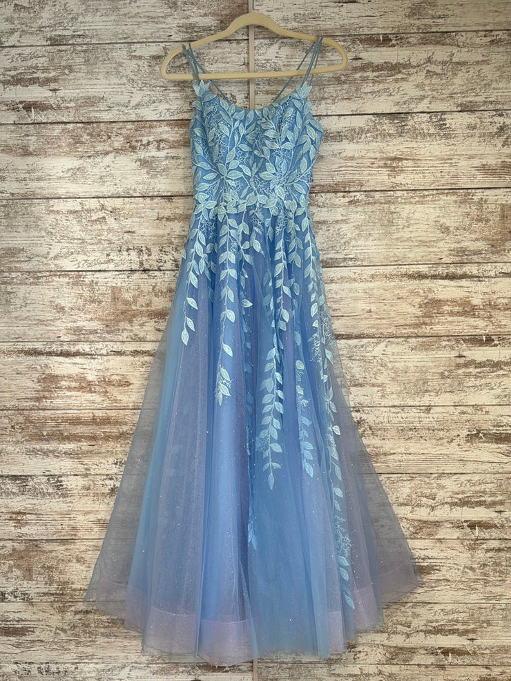 BLUE/FLORAL SPARKLY A LINE GOW