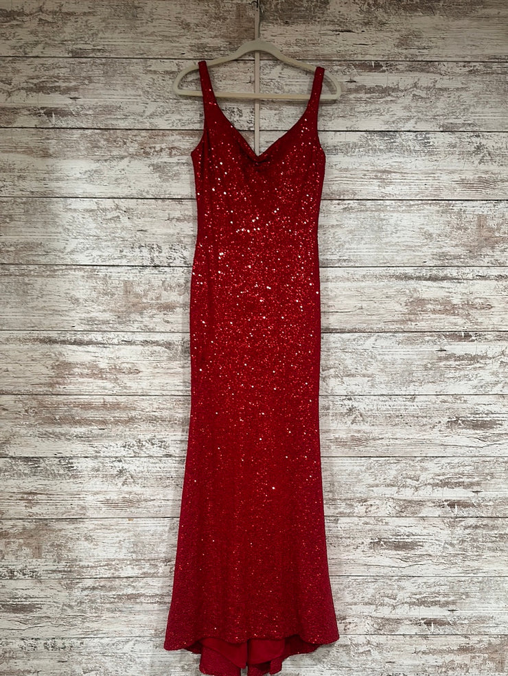 RED FULL SEQUIN LONG DRESS