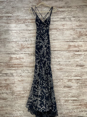 NAVY/SILVER LONG MERMAID GOWN