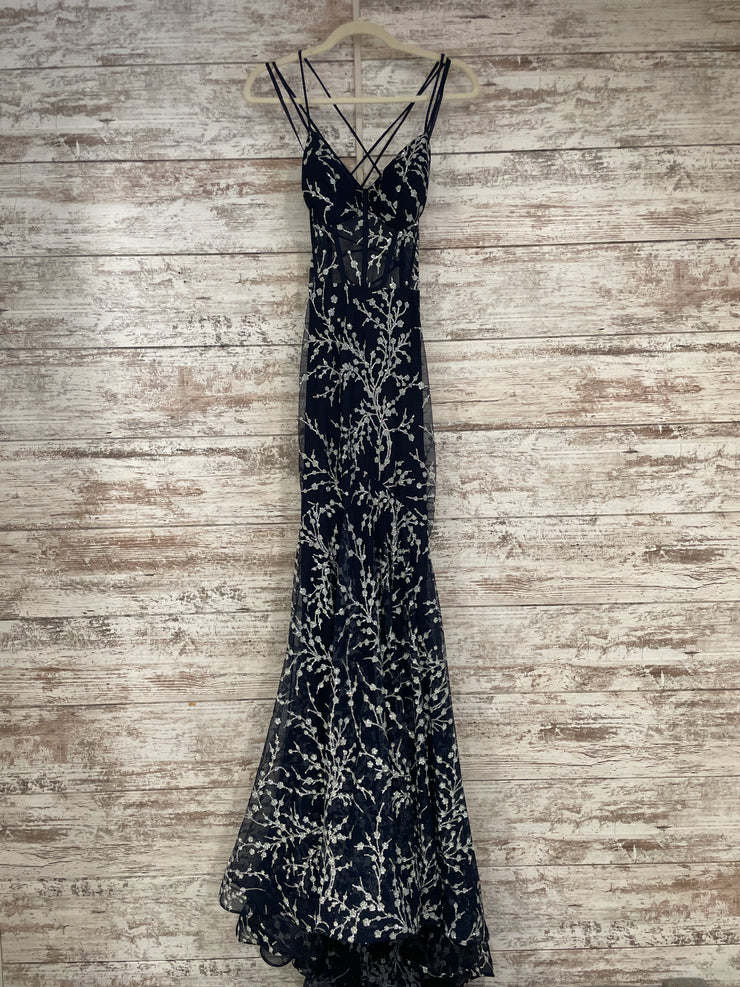 NAVY/SILVER LONG MERMAID GOWN