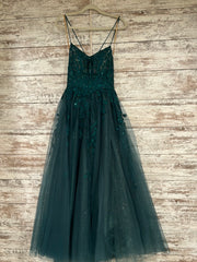 GREEN SPARKLY A LINE GOWN