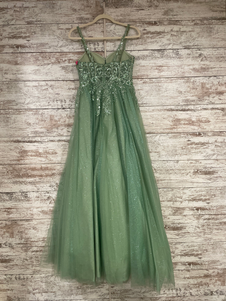 GREEN SPARKLY A LINE GOWN