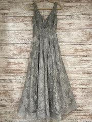 GRAY/FLORAL A LINE GOWN