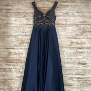 NAVY/TAN A LINE GOWN