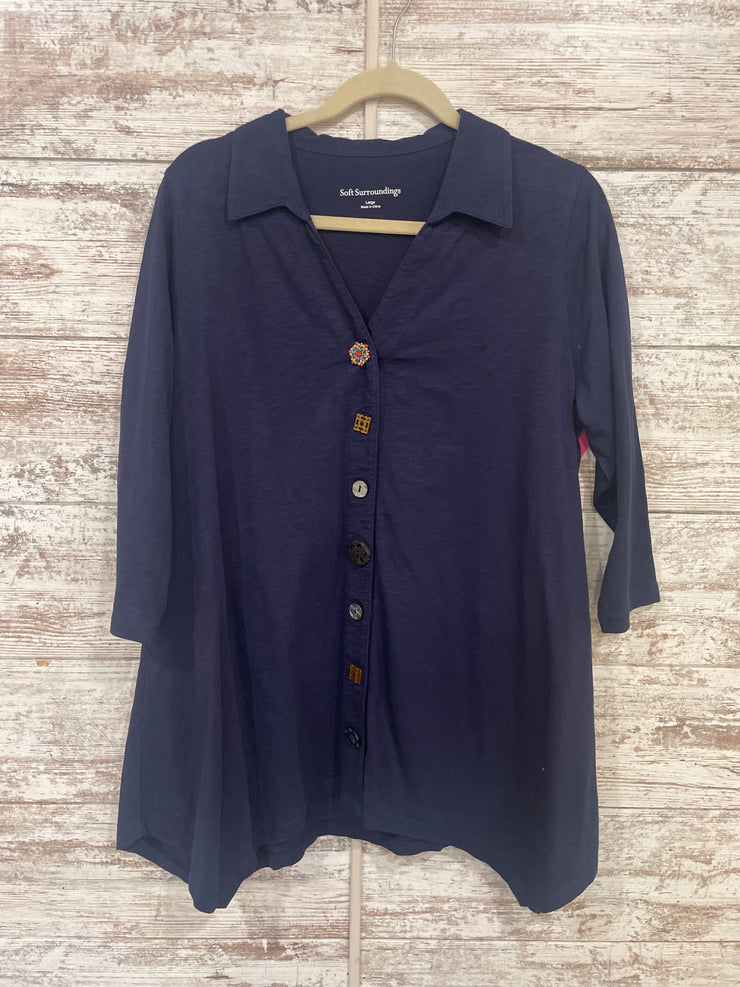 NAVY BUTTON DOWN TUNIC $79