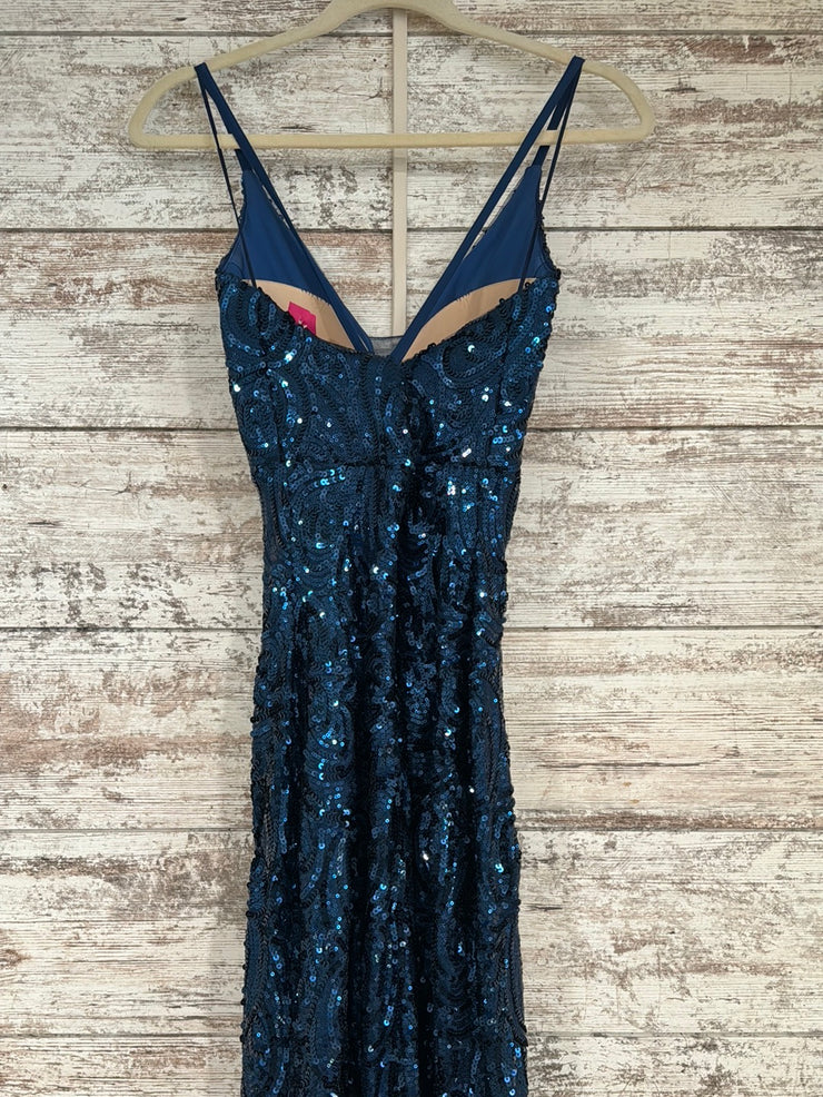 BLUE SEQUIN LONG EVENING GOWN