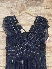 NAVY BEADED LONG EVENING GOWN