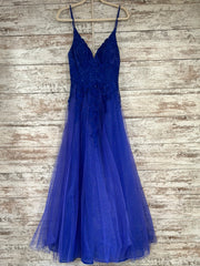 ROYAL BLUE/FLORAL A LINE GOWN