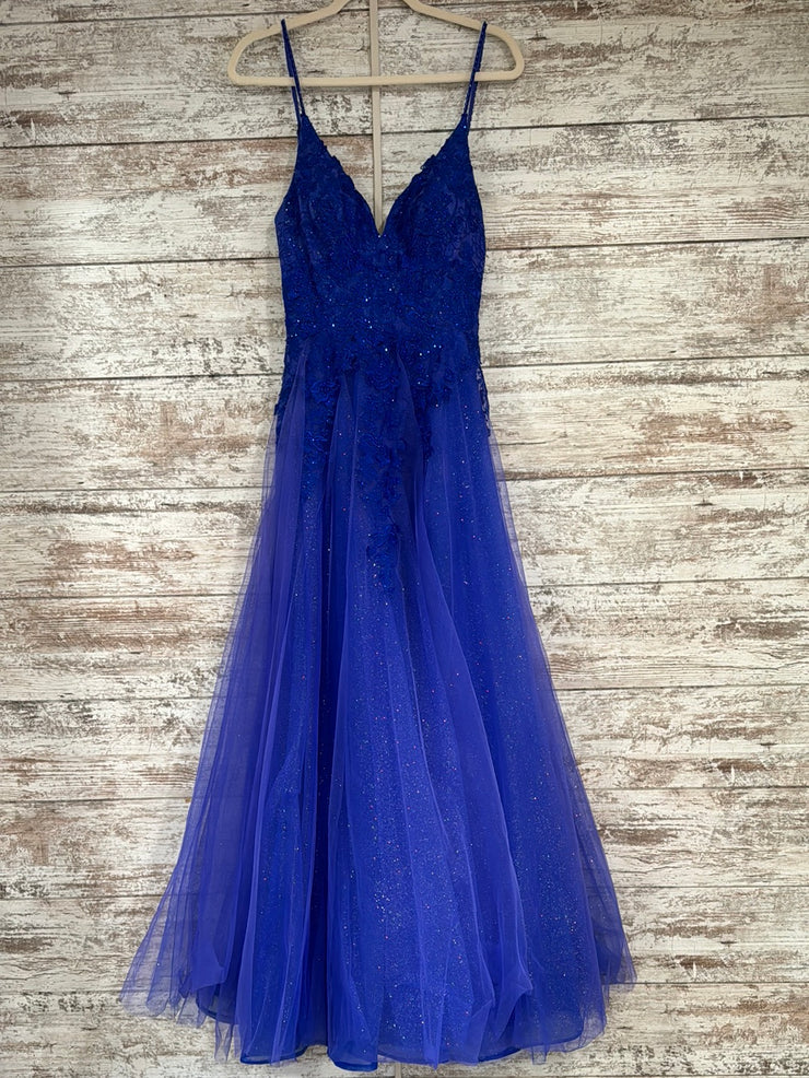 ROYAL BLUE/FLORAL A LINE GOWN – Savvy Seconds Boutique