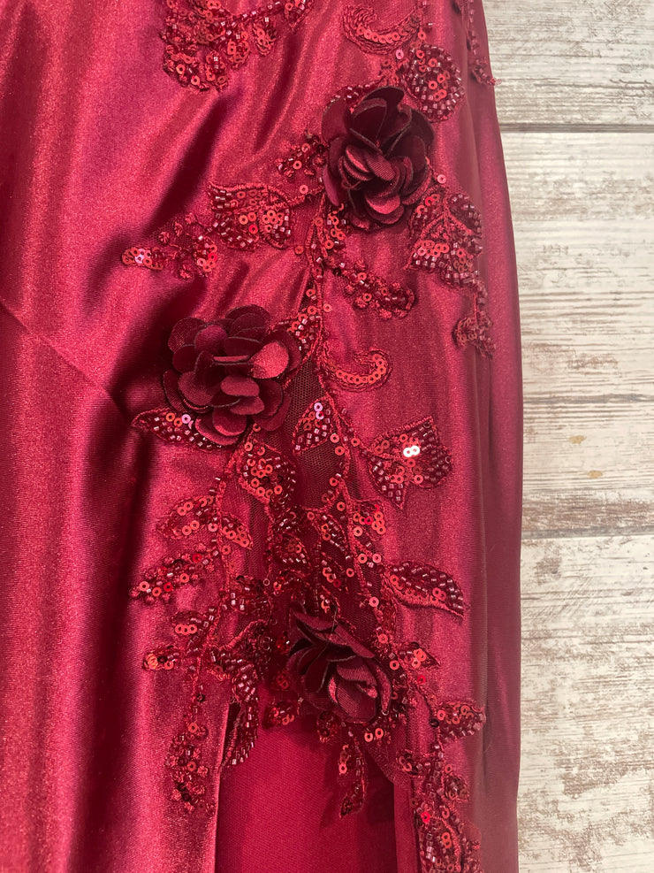 BURGUNDY/FLORAL LONG DRESS