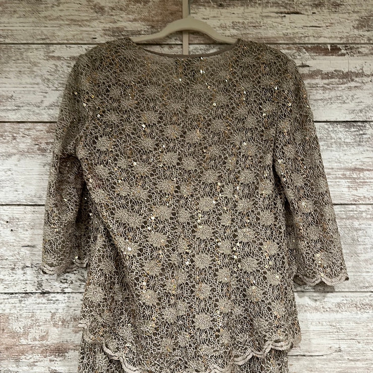 GOLD 2 PC. LACE LONG EVENING