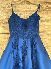 ROYAL BLUE/FLORAL A LINE GOWN