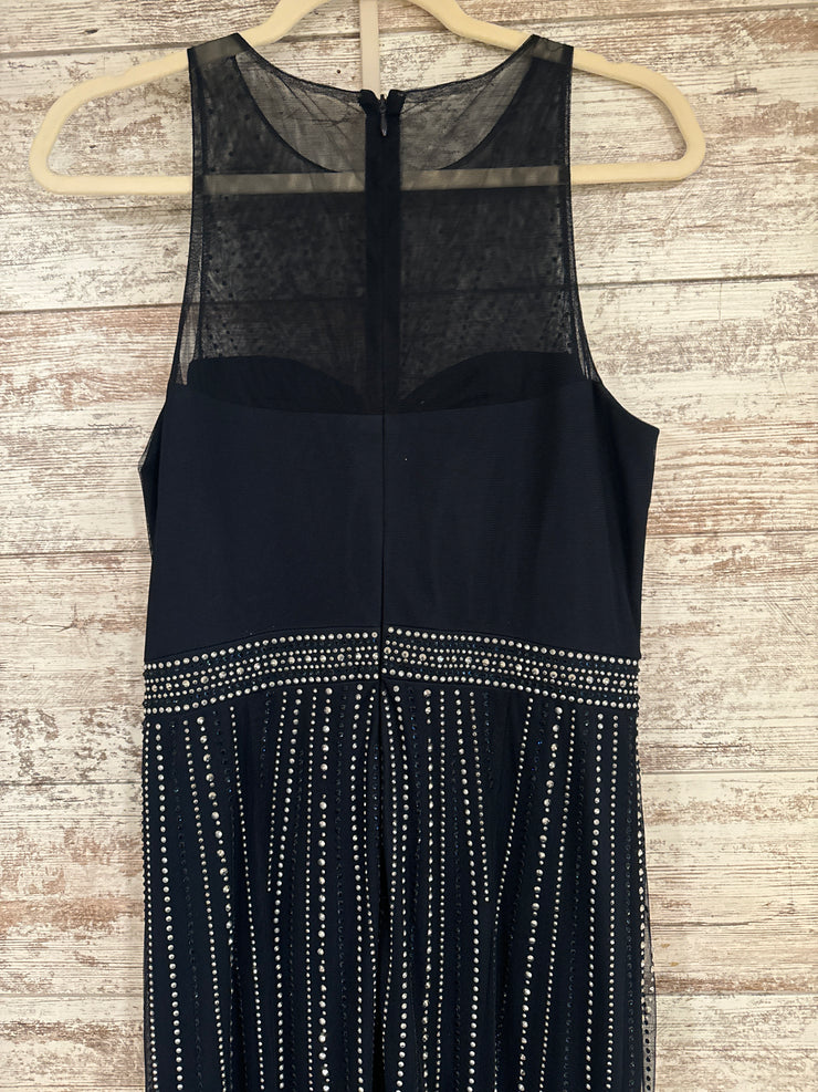 NAVY/SILVER LONG EVENING GOWN