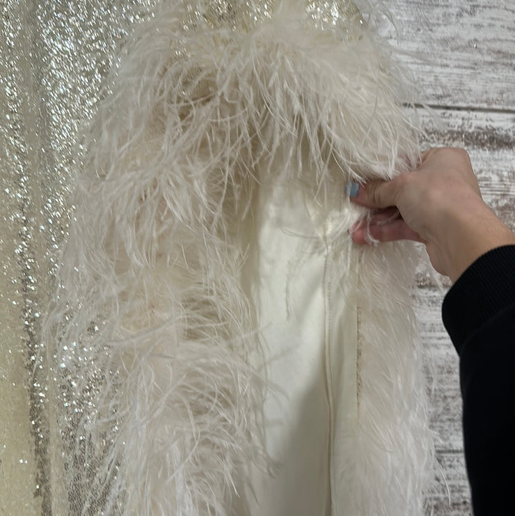 IVORY FEATHER LONG EVENING$800