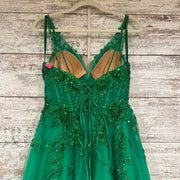 GREEN/FLORAL A LINE GOWN