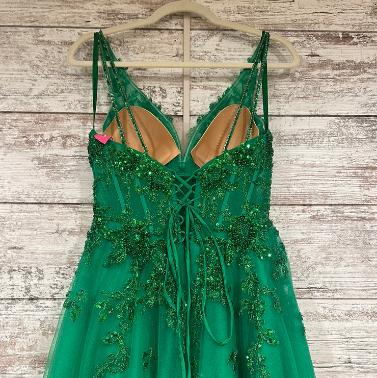 GREEN/FLORAL A LINE GOWN