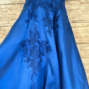 ROYAL BLUE/FLORAL A LINE GOWN