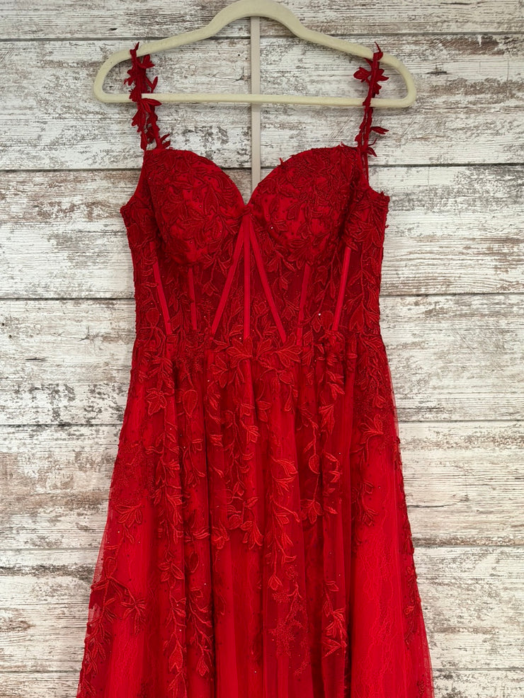 RED/FLORAL A LINE GOWN