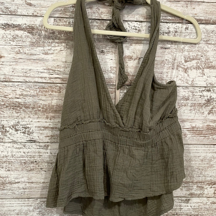GREEN HALTER TOP