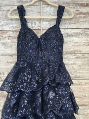 NAVY TIERED A LINE GOWN