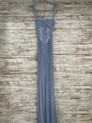 BLUE BEADED LONG EVENING GOWN