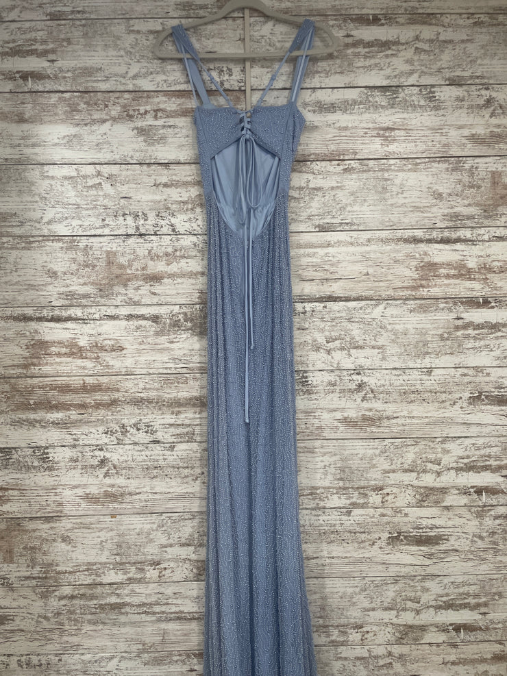 BLUE BEADED LONG EVENING GOWN