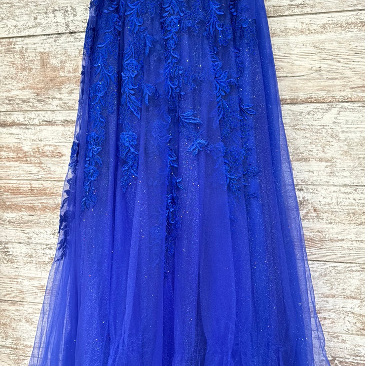 ROYAL BLUE/FLORAL A LINE GOWN