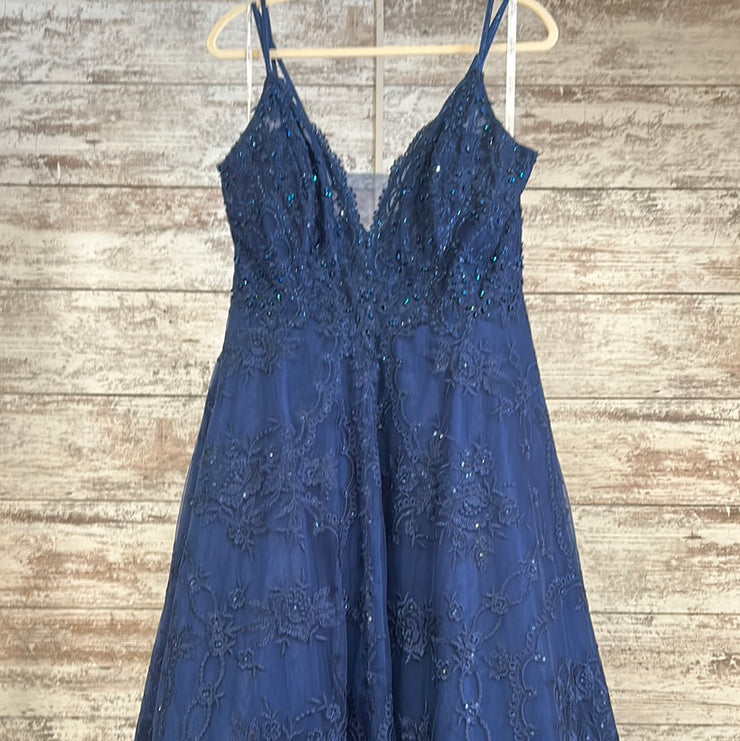 NAVY/FLORAL A LINE GOWN