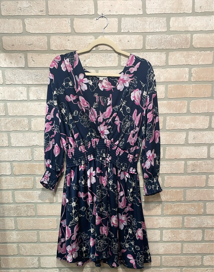 NAVY/PINK FLORAL SHORT DRES$59