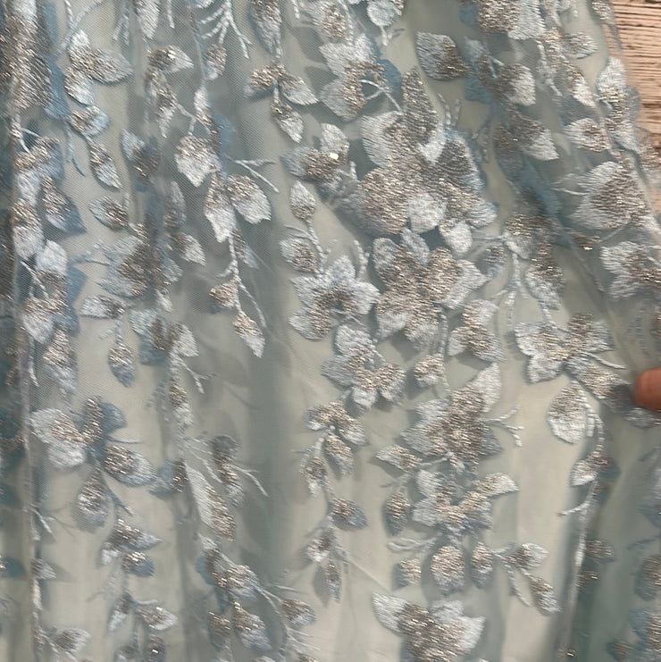 BLUE/FLORAL A LINE GOWN