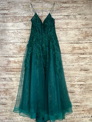 GREEN SPARKLY A LINE GOWN