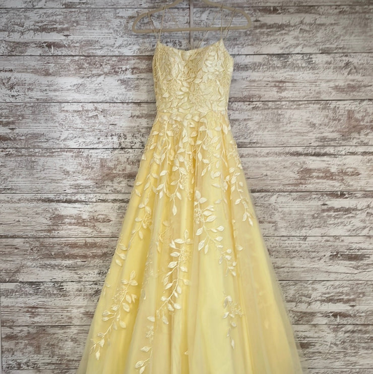 YELLOW/FLORAL A LINE GOWN