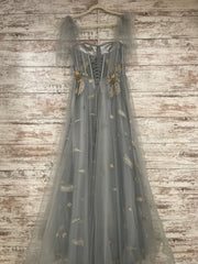 GRAY/GOLD FLORAL A LINE GOWN