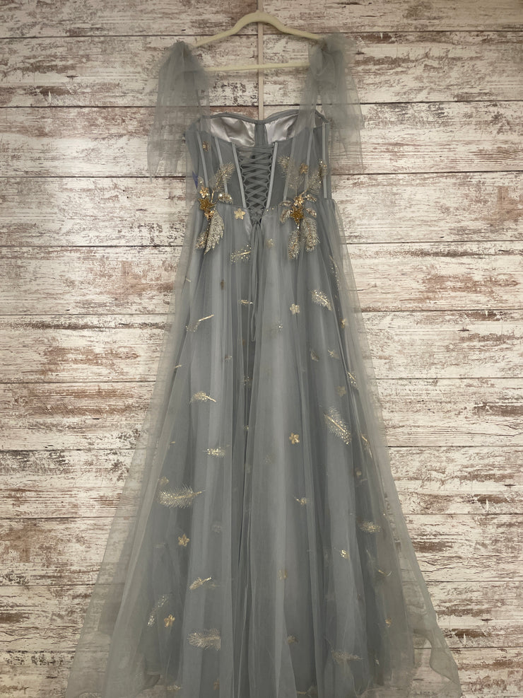 GRAY/GOLD FLORAL A LINE GOWN