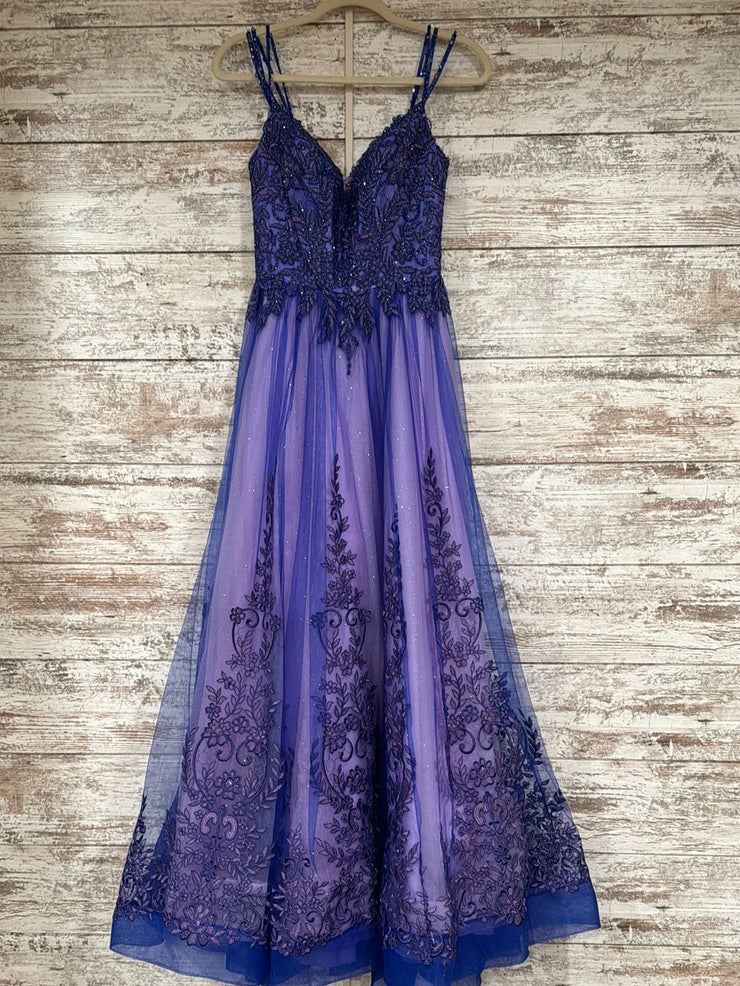 PURPLE/FLORAL A LINE GOWN