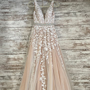 IVORY/TAN FLORAL A LINE GOWN