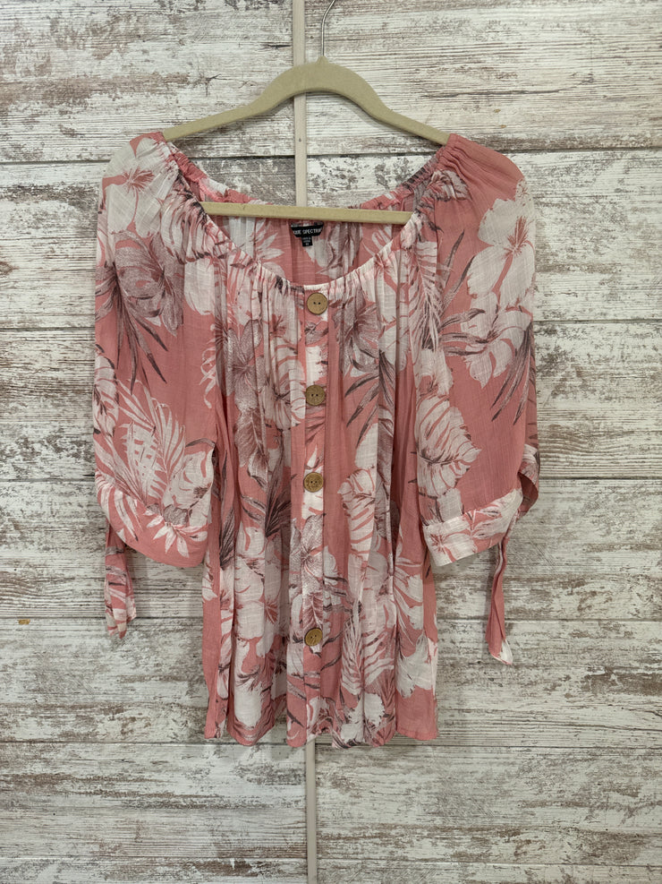 PINK/FLORAL SHORT SLEEVE TOP
