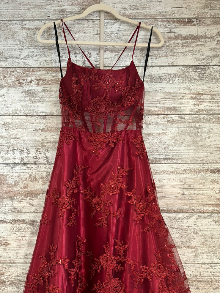 BURGUNDY A LINE GOWN