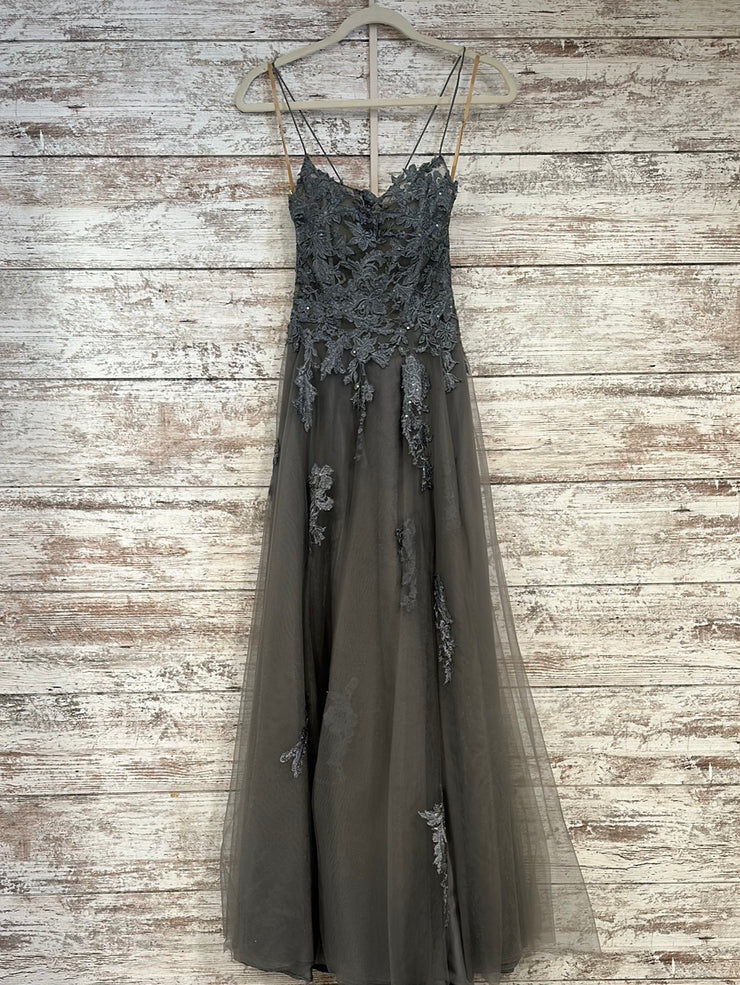 GRAY/FLORAL A LINE GOWN