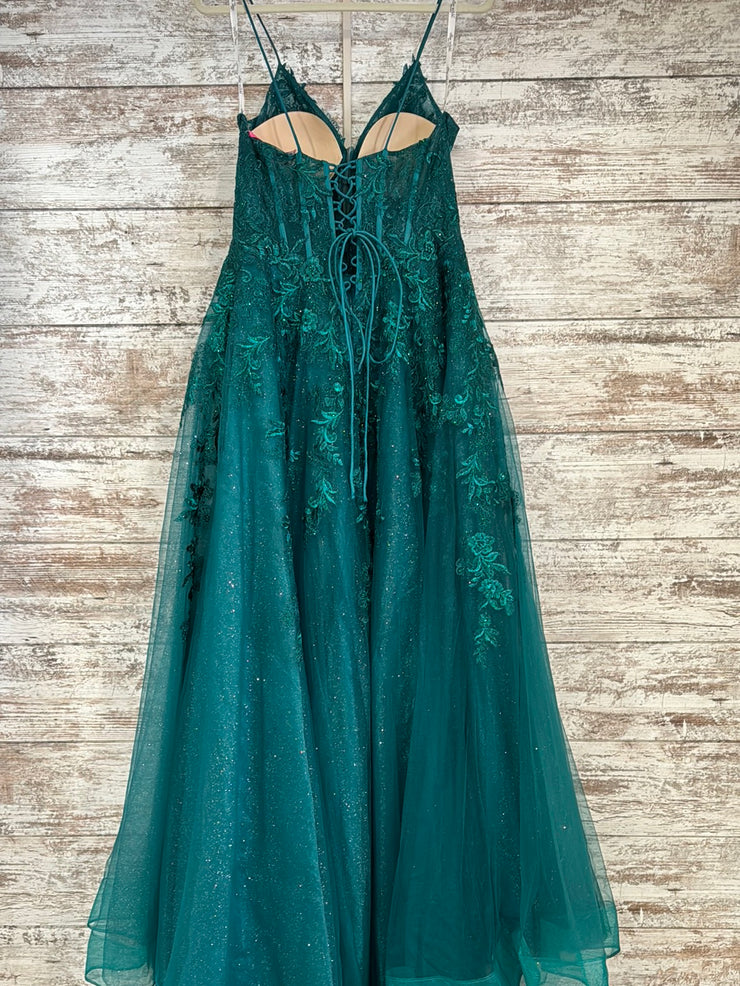 GREEN SPARKLY A LINE GOWN