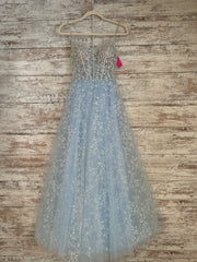 BLUE SPARKLY A LINE GOWN