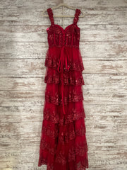 RED/FLORAL TIERED A LINE DRESS