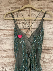GREEN BEADED LONG EVENING GOWN