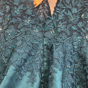 TEAL/FLORAL A LINE GOWN