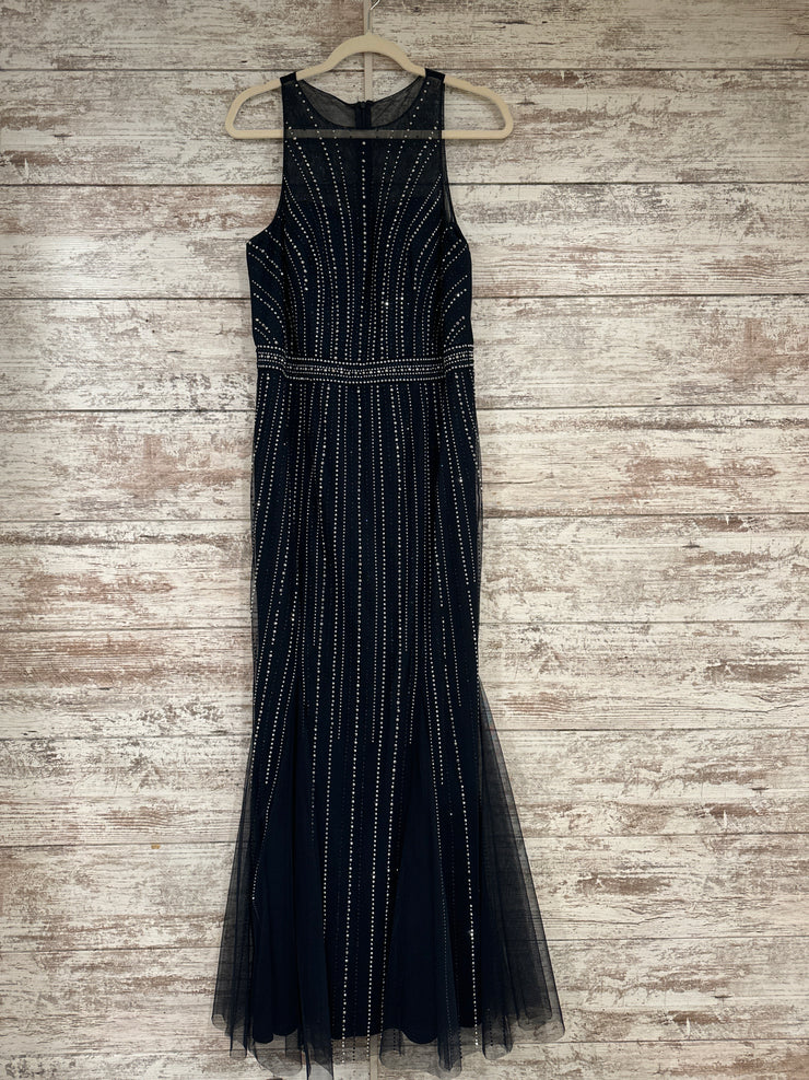 NAVY/SILVER LONG EVENING GOWN