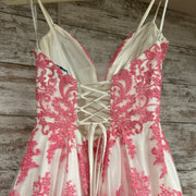 WHITE/PINK FLORAL A LINE GOWN