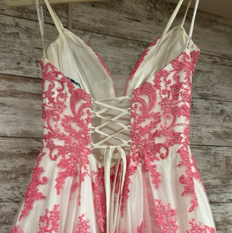 WHITE/PINK FLORAL A LINE GOWN